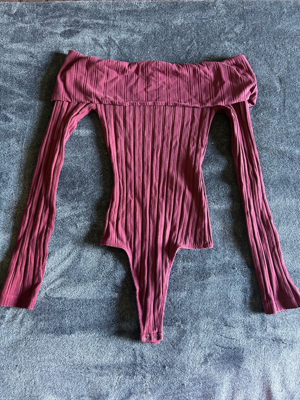 Aerie Off-Shoulder Ribbed Bodysuit in Wine